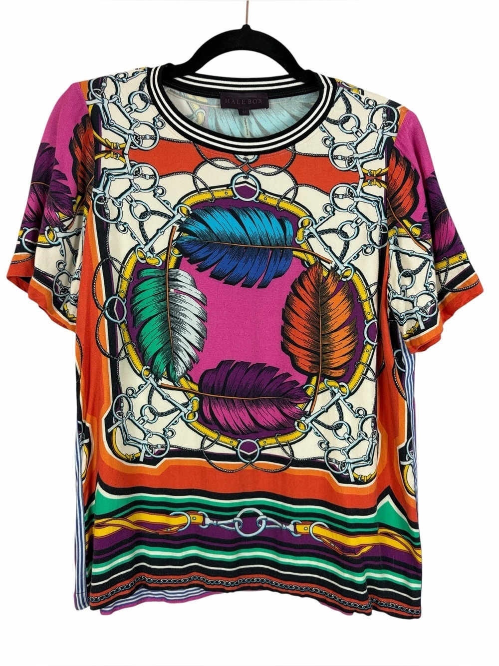Hale Bob Feather Chain Print Knit Top Size Medium Multicolor